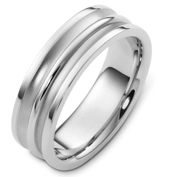 Item # 48254NPP - Platinum classic, comfort fit, 7.0mm wide wedding band. The grooves in the ring have a sandblast finish and the rest of the ring are polished. Different finishes may be selected or specified. 