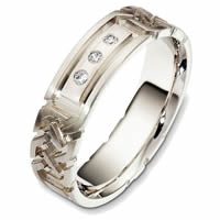 Item # 48286WE - 18K White Gold Diamond Carved Wedding Ring