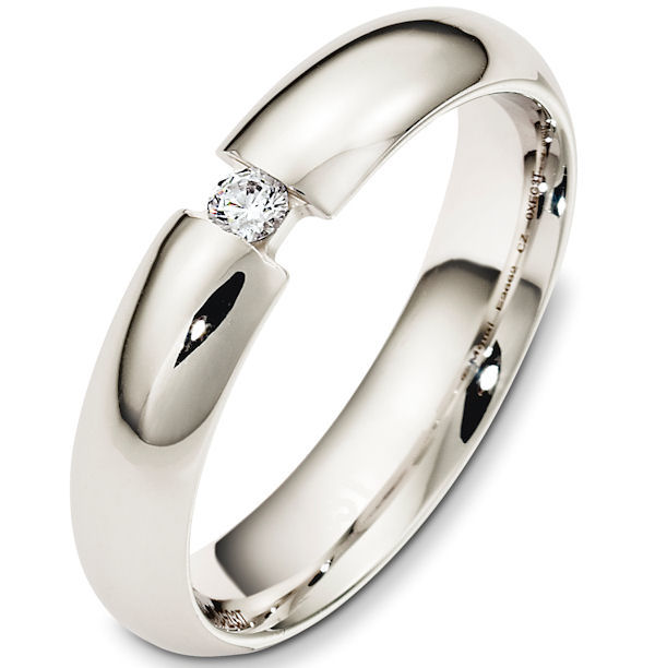 Item # 48340PD - Palladium diamond, comfort fit, 5.0mm wide wedding band. The ring has one round brilliant cut diamond that is 0.08 ct, VS1-2 in clarity and G-H in color. The finish of the ring is polished. Different finishes may be selected or specified. 