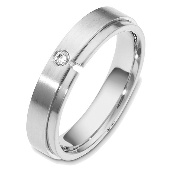 Item # 48549PD - Palladium diamond, comfort fit, 5.0mm wide wedding band. The ring holds one round brilliant cut diamond that is 0.05 ct, VS1-2 in clarity and G-H in color. The portion with the diamond is matte finish and the rest is polished. Different finishes may be selected. 