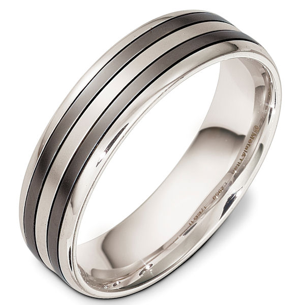 Item # 48637TG - Titanium and 14kt white gold classic, comfort fit, 6.0mm wide wedding band. The ring has a matte finish. Different finishes may be selected. 