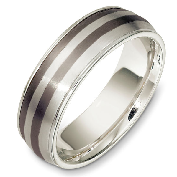 Item # 49000TE - Titanium and 18kt white gold classic, comfort fit, 7.0mm wide wedding band. The ring has a matte finish in the center and the edges are polished. Different finishes may be selected or specified. 