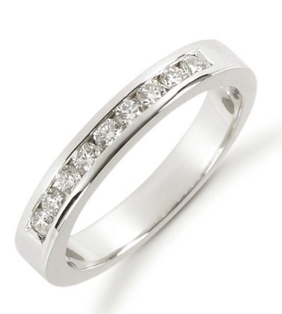 Item # 521219PD - Palladium anniversary band. The ring holds 9 round brilliant cut diamonds each measures 2.0 mm in size. The diamonds are approximately 0.25 ct tw, VS1-2 in clarity, very clean and G-H in color, near colorless to colorless. The diamonds are channel set. The band is about 3.0 mm wide. The finish is polished. Different finishes may be selected or specified.