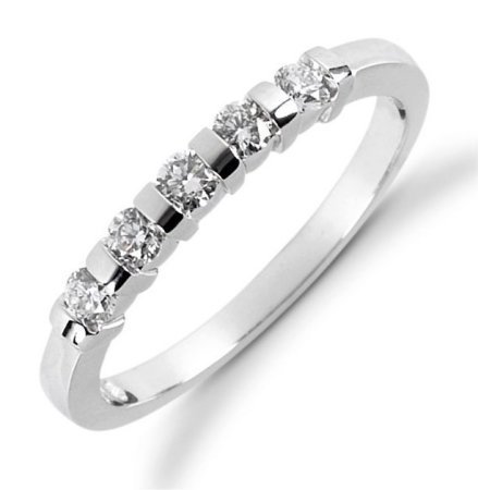 Item # 522955PD - Palladium anniversary band. The ring holds 5 round brilliant cut diamonds, each measures 2.4 mm. The diamonds are approximately 0.25 ct tw, VS1-2 in clarity, very clean and G-H in color, near colorless to coloress. The diamonds are set in single channels. The band is about 3.0 mm wide. The finish is polished. Different finishes may be selected or specified.