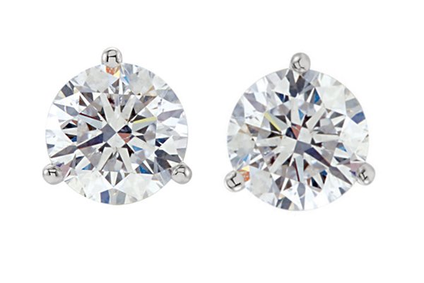 Item # 731503PP - Platinum 3-prongs friction back diamond stud earrings. The diamonds together weigh 1.50ct and are graded as VS in Clarity G-H in Color.