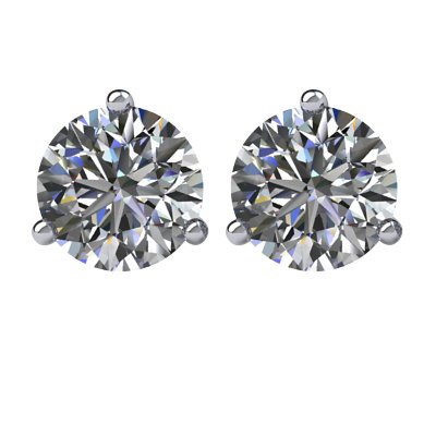 Item # 731503W - 14K white gold, 3-prongs, friction back diamond earrings. Diamonds together weigh approximately 1.50ct and are graded as SI in clarity G-H in color.