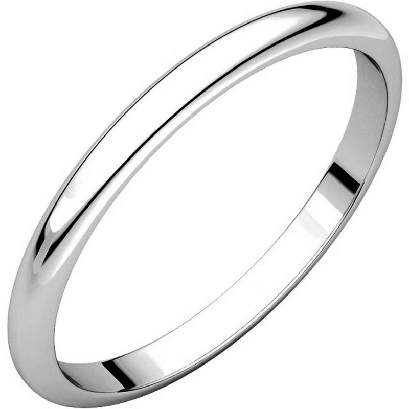 14K White Gold 2 mm Wide High Dome Plain Wedding Ring