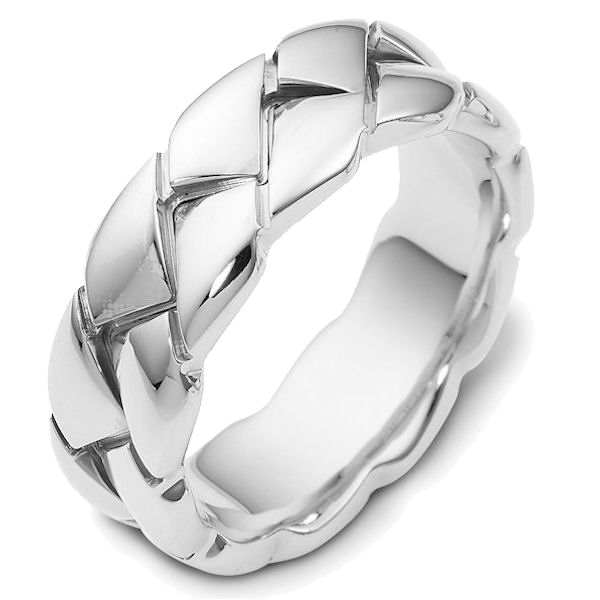 Item # A122581NWE - 18K white gold, comfort fit, hand made, 8.0 mm wide wedding band. The finish is polished. Different finishes may be selected or specified.