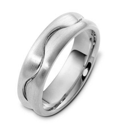Item # A122621WE - 18K white gold, 6.5 mm wide, comfort fit, wedding band. The finish is brushed. Different finishes may be selected or specified.