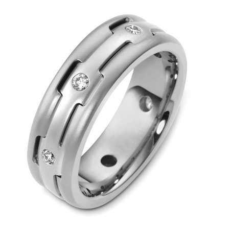 Item # B124881W - 14 Kt White gold and diamond wedding band, 7.5 mm wide, comfort fit band. This holds 0.32 ct tw diamonds, VS1 in clarity and GH in color. The finish on the ring is matte. Different finishes may be selected or specified.
