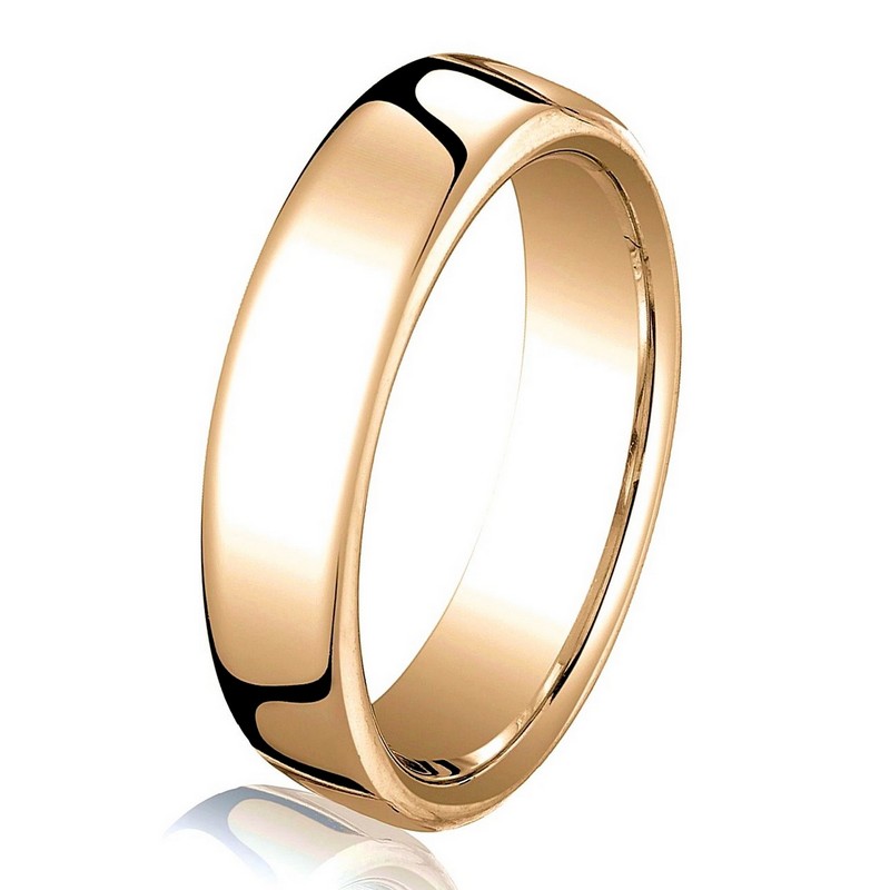 Item # B25813RE - 18 kt rose gold, plain,  comfort fit, 3.5 mm wide wedding band. The ring has a slight flat surface and comfort fit on the inside. It has a polished finish. Other finishes may be selected or specified. 