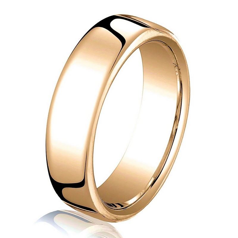 Item # B25823R - 14 kt Rose gold, plain, comfort fit  European style 4.5 mm wide wedding band. The ring has a slight flat surface and comfort fit on the inside. It has a polished finish. Other finishes may be selected or specified.