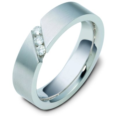 Item # C116681WE - 18K white gold comfort fit, 6.0 mm wide diamond wedding band. Diamonds together weigh 0.15 ct tw and are graded as VS1-2 in clarity G-H in color. The finish on the ring is brushed. Different finishes may be selected or specified.