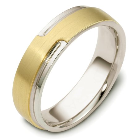 Item # C120521 - 14 Kt Two-tone wedding band, 6.0 mm wide, comfort fit wedding band. The band can also be made with the gold colors reversed. Please state that in the comments section. The raised portion of the ring is a brushed finish and the rest is polished. Different finishes may be selected or specified.
