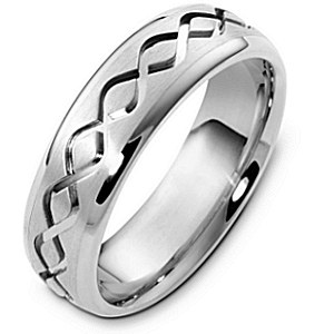 Item # C123911PP - Platinum, 6.5 mm wide, comfort fit, carved wedding band. The finish in the center is brushed and the outer edges are polished. Different finishes may be selected or specified.