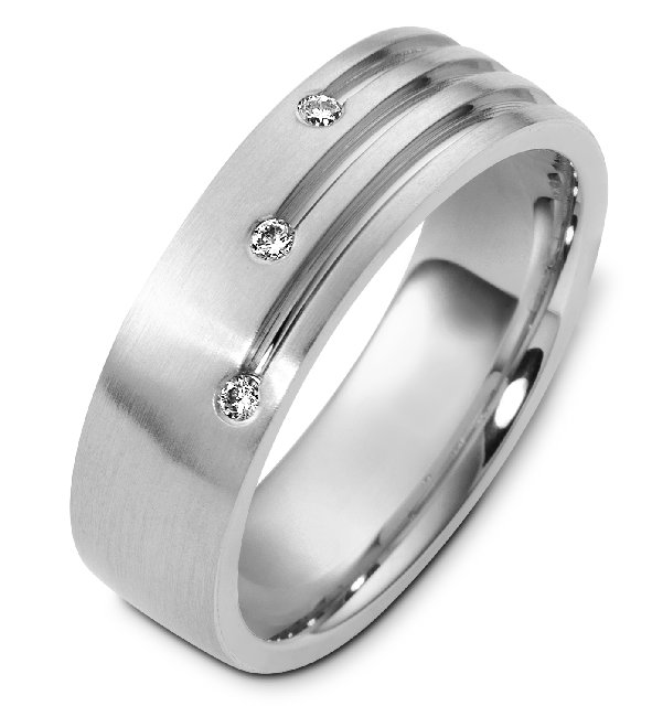 Item # C124431PD - Palladium, comfort fit, 6.5 mm wide diamond wedding band. Diamonds total weight is 0.075 ct and are graded as VS in clarity G-H in color. The ring is a brushed finish. Other finishes may be selected or requested. 