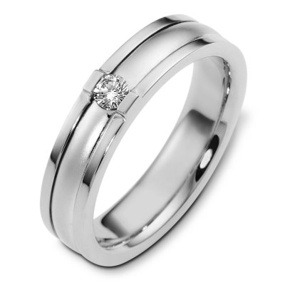 Item # C124481W - 14K white gold, 5.5 mm wide, comfort fit, diamond wedding band. The diamond is round brilliant cut weighs 0.15 ct and is graded as VS2 in clarity G-H in color