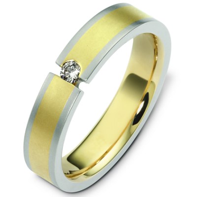 Item # C124571PE - Platinum and 18K yellow gold, 5.0 mm wide, comfort fit, diamond wedding band. Diamond is 0.09 ct and VS in clarity G-H in color. The finish on the ring is matte. Other finishes may be selected or requested.
