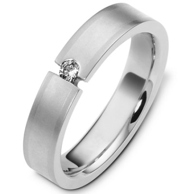 Item # C124571WE - 18K white gold, 5.0 mm wide, comfort fit, diamond wedding band. Diamond is 0.09 ct and VS in clarity G-H in color. The finish on the ring is matte. Other finishes may be selected or requested.
