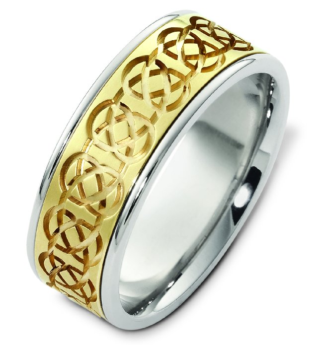 Item # C125231E - One 18K gold, comfort fit, 8.0 mm wide Celtic wedding band. The center of the ring is matte and the outer edges are polished. Different finishes may be selected or specified.