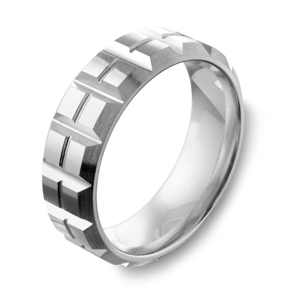 Item # C12789C - Cobalt chrome contemporary, 7.0 mm wide wedding ring. The ring has beveled edges that are brushed finish. The top of the ring is all polished. Other finishes may be selected. 