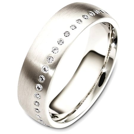 Item # C130741PD - Palladium, 6.0 mm wide, comfort fit diamond wedding band. It holds 23 diamonds of 0.23 ct tw. The diamonds are graded as VS in clarity and G-H in color. The finish is matte. Other finishes may be selected or specified.