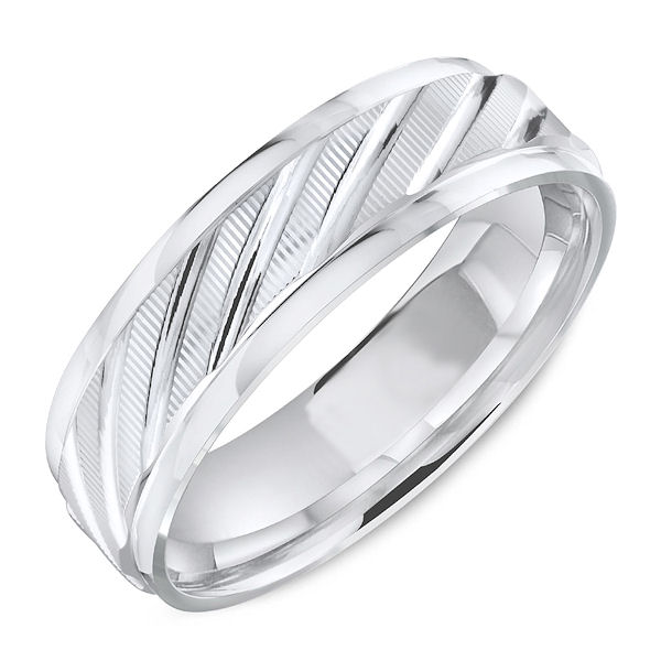 Item # C13727PP - Platinum, carved, comfort fit wedding ring. The ring is about 6 mm wide and 1.7 mm thick. The edges are polished with the center being carved. Different finishes are available. Please select the type of finish. 