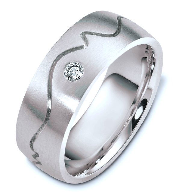 Item # C8131W - 14K white gold, 8.0mm wide, comfort fit diamond wedding band. Diamond is 0.09ct and is graded as VS in clarity G-H in color.