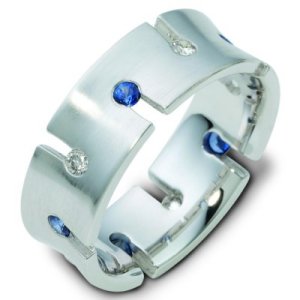 Item # CS118171PP - Platinum, 7.0 mm wide 5 diamond and 5 blue sapphire ring. Diamond total weight is 0.20 ct and are graded as VS1 in clarity G-H in color. Sapphire total weight is approximately 0.25 ct. The finish on the ring is matte. Other finishes may be selected or specified. 
