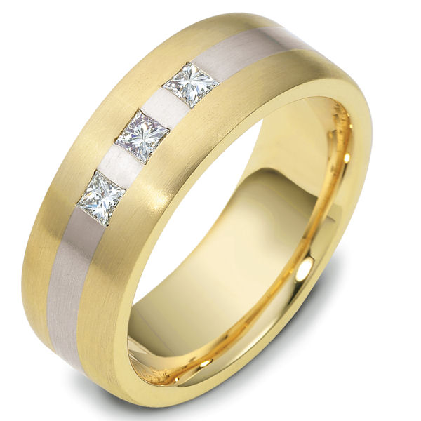 Item # E117751 - 14K two-tone, 7.5 mm wide, comfort fit, 0.39 ct total weight diamond ring. Diamonds are graded as VVS1-2 in clarity G-H in color. The finish on the ring is matte. Other finishes may be selected or specified. 