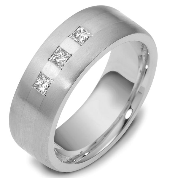 Item # E117751PP - Platinum, 7.5 mm wide, comfort fit, 0.39 ct total weight diamond ring. Diamonds are graded as VS1 in clarity G-H in color. The finish on the ring is matte. Other finishes may be selected or specified. 