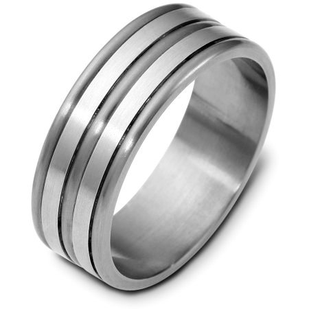 Item # E121821TE - Titanium and 18 Kt White gold wedding band, 7.5 mm wide, comfort fit wedding band. The finish on the ring is matte. Other finishes may be selected or specified.