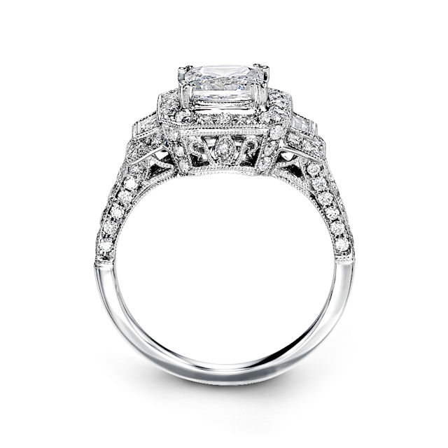 Item # E32209WE View 2 - Vintage Princess Cut Halo Engagement Ring