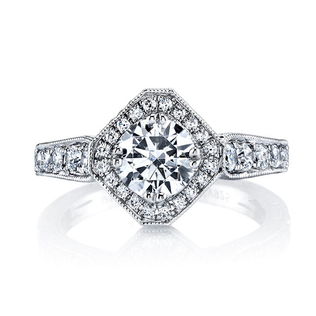 Item # E32889PP View 3 - Round Halo VintageEngagement Ring