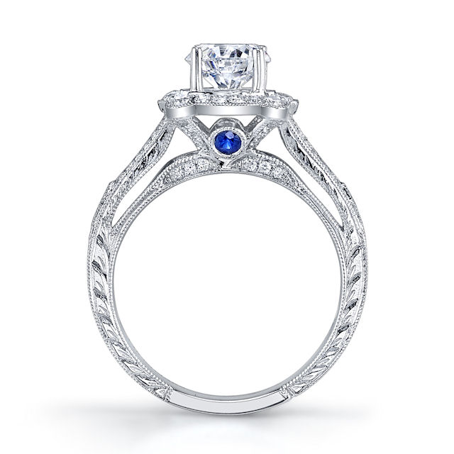 Item # E33044PP View 2 - Platinum Vintage Halo Engagement Ring