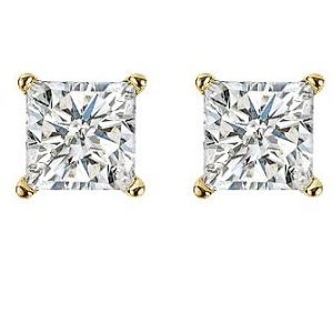 Item # E70252 - 14K gold, 1/4 ct total weight screw post , princess cut, diamond stud earrings. Diamonds are graded as SI in clarity I-J in color.