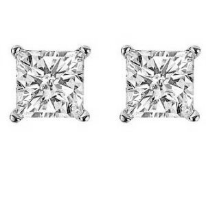 Item # E71002W - 14K white gold, 1.0 ct total weight, screw post, princess cut diamond stud earrings. Diamonds are graded as SI in clarity I-J in color.