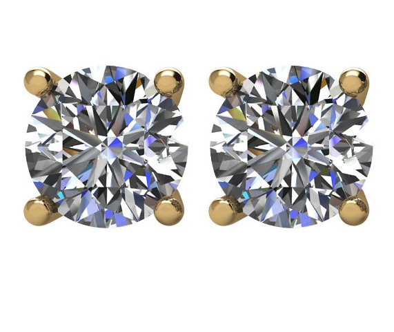 Item # E72001E - 18K gold, 2.0ct total weight,  friction back diamond stud earrings. Diamonds are graded as SI in clarity I-J in color.