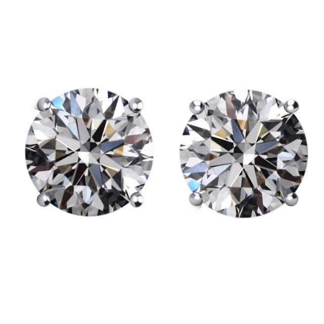 Item # E73001PP - Platinum 3.0t total weight,  friction back  diamond stud earrings. Diamonds are graded as VS  in clarity H  in color.
