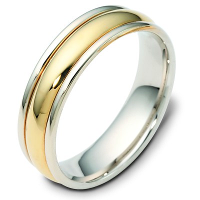 Item # F119591E - 18K two tone gold, 6.0 mm wide, comfort fit wedding band. The finish on the ring is polished. Other finishes may be selected or specified.