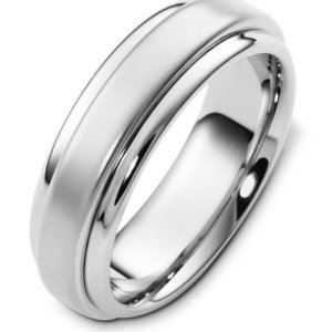 Item # F125791WE - 18K white gold 7.0 mm wide, comfort fit wedding band. The finish in the center is matte and the outer edges are polished. Other finishes may be selected or specified.