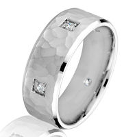 Item # G86855WE - 18K White Gold Diamond Hammered Wedding Ring