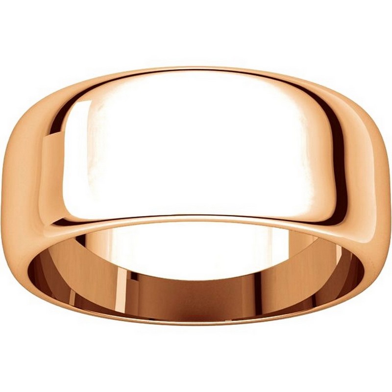 Item # H123838R View 3 - 14K Rose Plain Wedding Band Gold 8 mm Wide High Dome