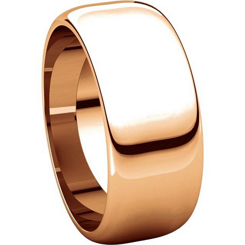 Item # H123838R View 5 - 14K Rose Plain Wedding Band Gold 8 mm Wide High Dome