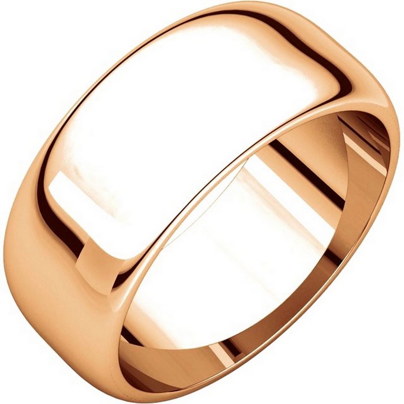 Item # H123838R - 14 kt Rose gold, plain high dome, 8.0 mm wide wedding band. The finish on the wedding ring is polished. Other finishes may be selected or specified.