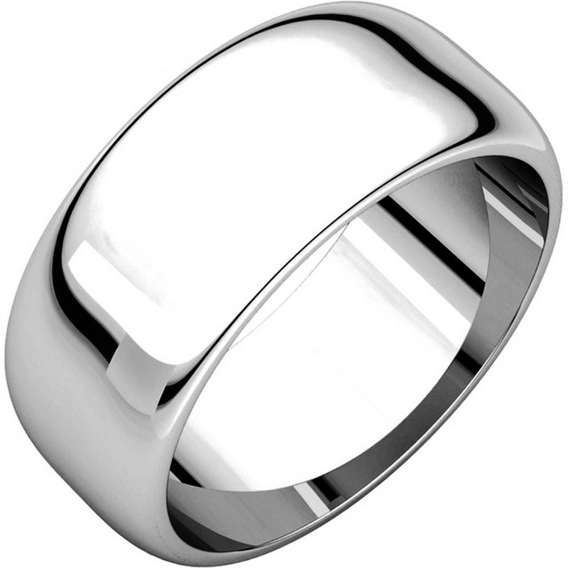 Item # H123838WE - 18K white gold, plain high dome, 8.0 mm wide wedding band. The finish on the wedding ring is polished. Other finishes may be selected or specified.