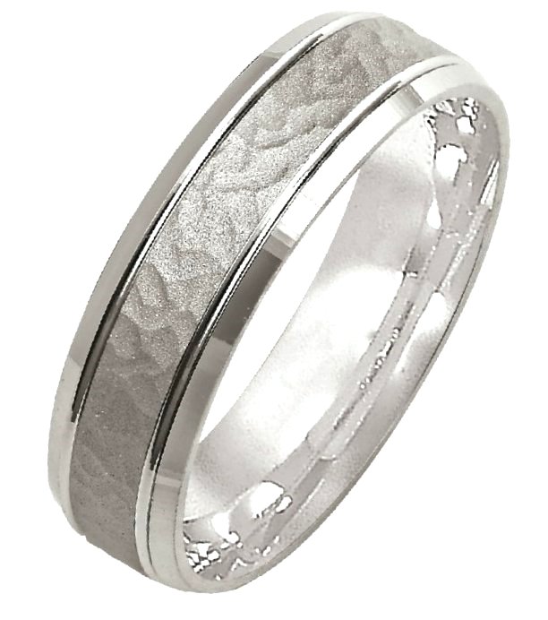 M308096W 14K White gold Hammered Wedding Band