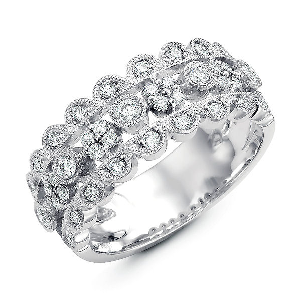 Item # M31748PP - Platinum, diamond anniversary ring & fashion ring. There are about 33 round diamond set in the ring. The diamonds are about 0.53 ct tw, VS1-2 in clarity and G-H in color. 