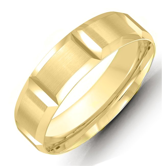 Item # M36072E - 18kt yellow gold 6.0mm wide comfort fit wedding band. The ring is satin finished. Different finishes are available.