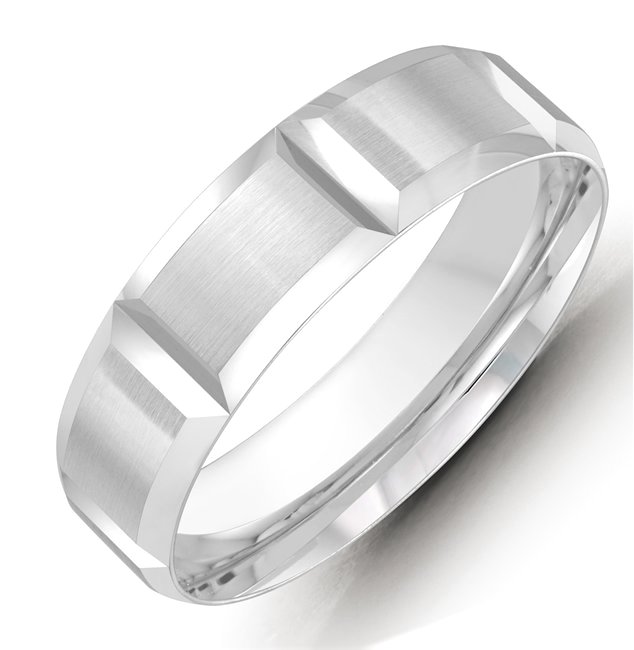 Item # M36072W - 14kt white gold 6.0mm wide comfort fit wedding band. The ring is satin finished. Different finishes are available.